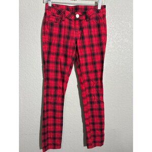 City Streets Pants Womens Size 1 Red & Black Plaid Cotton